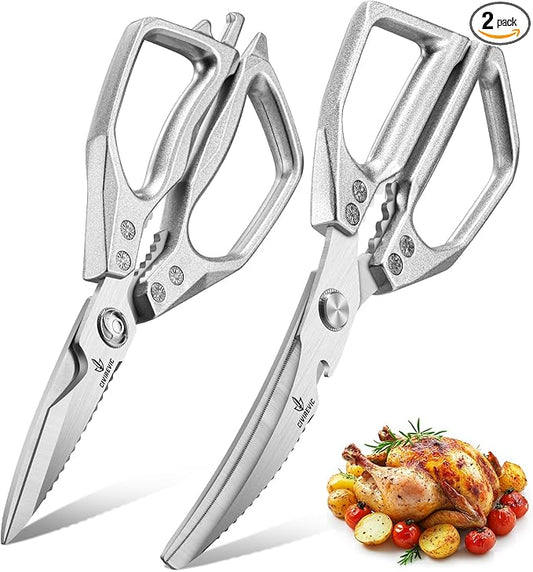 Heavy Duty Kitchen Scissors Set, Stainless Steel Kitchen Shears for Meat, Poultry & Seafood, Dual-Purpose Cooking Scissors for Food Prep, Dishwasher Safe