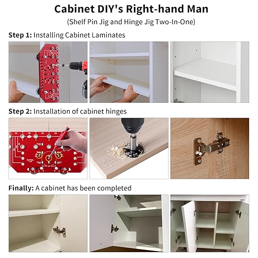 RUITOOL Shelf Pin Jig and Hinge Jig Two-in-One, Self-contained Clamping Function All Metal Shelf Pin Drilling Jig with 1/4" and 5mm Drill Bits, Shelf and Cabinet Hardware Jig Tool Drill Guide