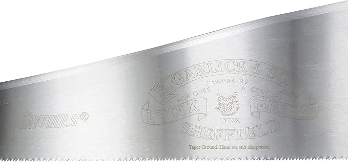 Lynx Garlick Taytools Thomas Flinn British 26” Handsaw with Taper Ground Blade, Stained Beech Handle 4.5 TPI Filed for Rip Cutting