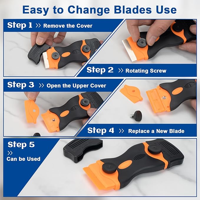 Aisoso Razor Scraper Tool 2 Pack, Razor Blade Scraper Tool with 20pcs Plastic Blades and 20pcs Metal Scraper Blades, Paint Scraper for Glass, Decals, Wallpaper, Stickers
