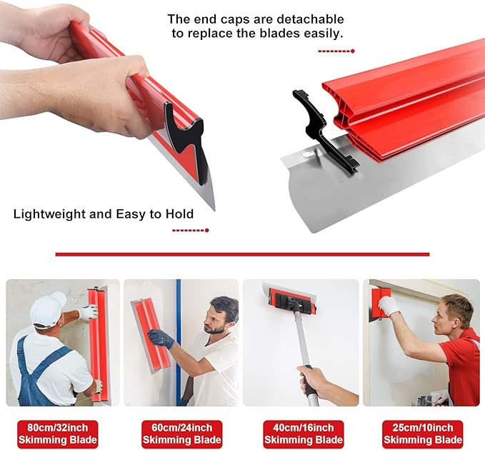 Drywall Skimming Blade Set with Portable Case, 10??16??24??32??Skimming Blades, 7??9??Drywall Compound Rollers, a Extension Handle and Three Drywall Tools for Drywall/Plaster/Wallboard