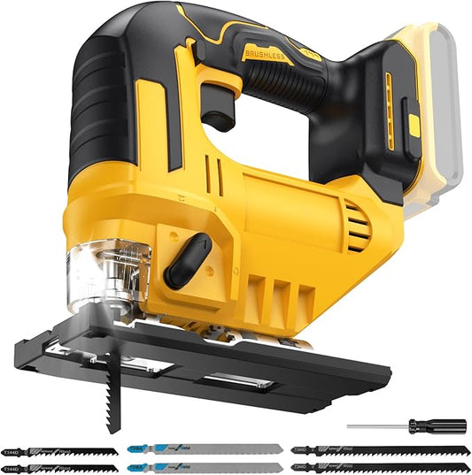 Cordless Jig Saw for Dewalt 20v Max Battery, Brushless Orbital Jigsaw, 0°- 45° Bevel Cuts, 3 Orbital Settings with LED Light for Straight Curve Circle Cutting (No Battery)