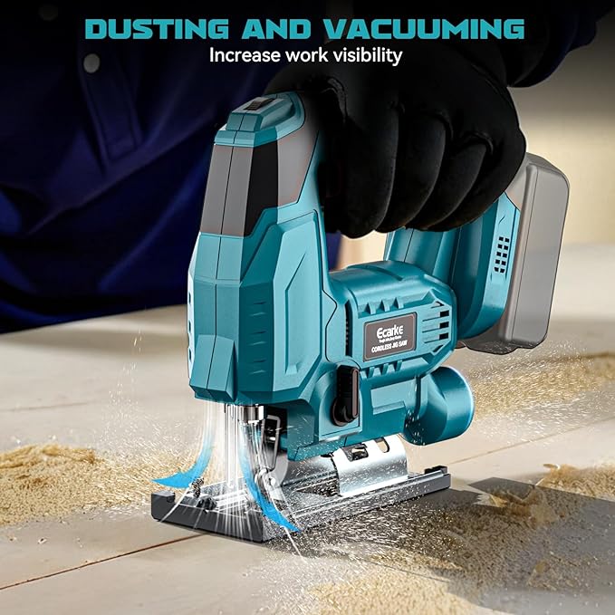 Ecarke Cordless Jig Saw Compatible With Makita 18V Battery (Only Tool), 4 Orbital Sets, 6 Variable Speeds Control, Dust-Blowing, ±45° Bevel Cuts, LED Light and 6PCS Blades For Cutting