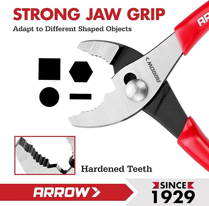 ARROW 6" Slip Joint Pliers, Small Pliers with Thick Dip-Grip Handle, High Carbon Steel, Strong Grip Jaws, Pliers Tool for Gripping, Loosening Nuts and Bolts, Cutting Steel Wire