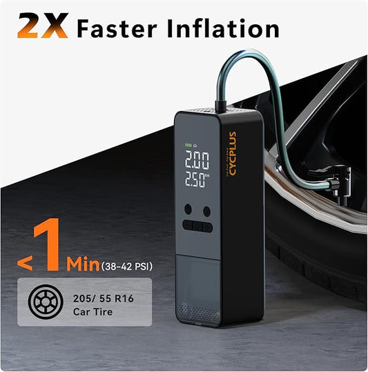 CYCPLUS Tire Inflator Portable Air Compressor - 150PSI Cordless Air Pump with Digital Tire Pressure Gauge, Auto Shut Off, DC/AC 2-in-1 for Car/Motorcycle/E-Bike/Ball