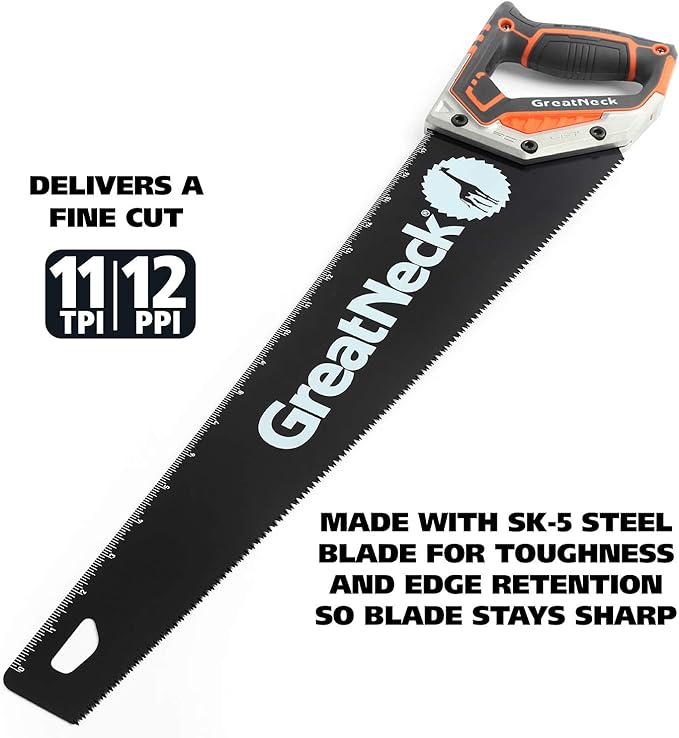 GreatNeck 74004 20 Inch Hand-Saw, 20" Saw for Wood-Cutting, Tri-Bevel Teeth, SK-5 Steel Blade for Wooden and Plastic Jobs, Handsaw with Anti-Slip Comfort Handle