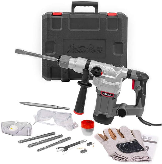 XtremepowerUS 1200W Electric Rotary Hammer SDS Plus Drill Swivel Adjustable Handle Drilling With Chisel Flat Bit Set Carrying Case
