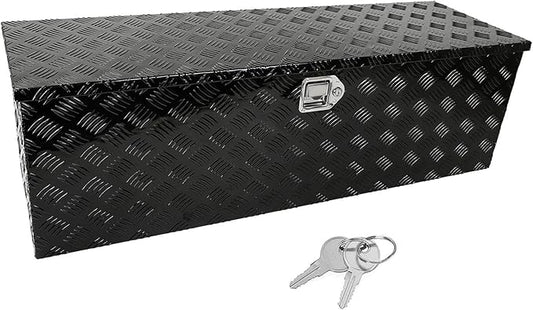 confote 49" Heavy Duty Aluminum Stripes Plated Tool Box Pick Up Truck Bed RV Trailer Toolbox Waterproof Square Storage Organizer with Side Handle, Lock with Keys -49"x 15"x 15"，Black