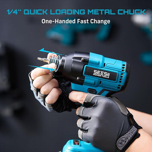 SEESII Cordless Impact Driver Kit, 21V Max Torque 1590 In-lbs(180 N.m) Impact Driver Set with Two 2.0 Ah Batteries, 1/4" Hex Chuck Power Impact Driver w/ 20 Pcs Drill Bits, 0-2500 RPM Variable Speed