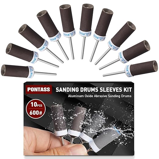10Pcs 600 Grit Sanding Drums Sandpaper Sticks Set with 1/8"(3mm) Shank for Dremel Rotary Tool, Suitable for Metal Rust Removal/Jade Polishing/Stone Grinding