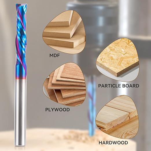 HQMaster Extra Long Spiral Router Bit Up & Down Cut 1/4 Inch Shank Solid Carbide CNC Router Bit with Nano Blue Coating CNC Bits End Mill for Woodwork Mortise Slot Trim