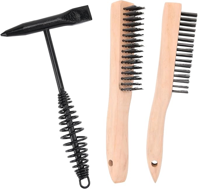 Welding Chipping Hammer with Coil Spring Handle,11Inch Welding Steel Wire Brush for Cleaning Removing Slag and Welding Residue