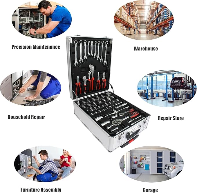 Aokleo 899PCS Tool Set, Household Tool Kit with Rolling Tool Box, Complete Tool Box Set Hand Tool Set with Tool Box, Mechanic Tool Set Rolling Tool Set for Auto Repair/Home Tool Set (White)