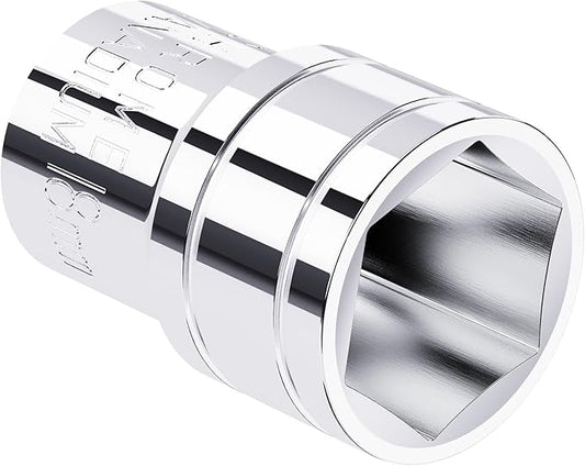 18mm Shallow Socket, 1/2 Inch Drive, 6-Point, Metric, Heat Treated CR-V Steel Short Sockets, Full Polishing, 1.5 Inch Length