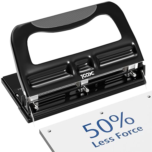 XOOL 3 Hole Punch, Heavy Duty Metal Hole Puncher for 2 or 3 Holes, 9/32" 7mm Hole Diameter, 40-Sheet Capacity, Adjustable Hole Spacing, Non-Slip Base for Office & School