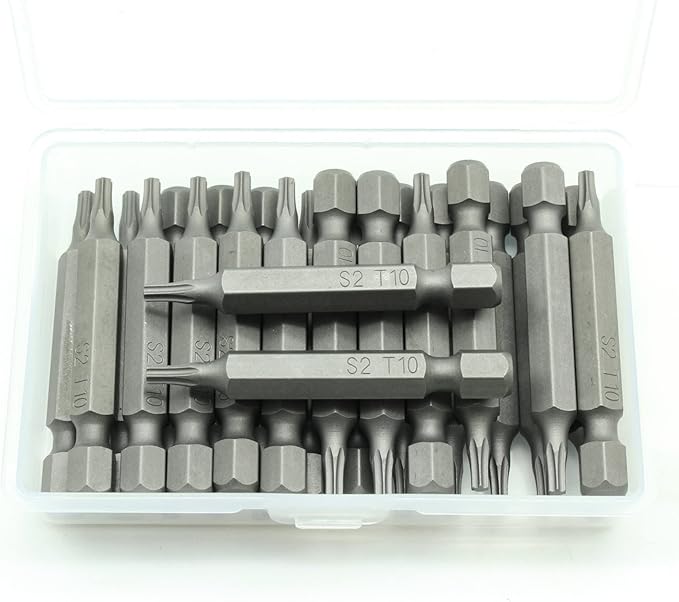 25 pc T10 Torx Star 6 Point T-10 Screwdriver Impact Ready 2 Inch Length Insert Bits Hex Shank with Quick Release Slot