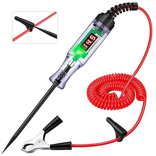 Heavy Duty Automotive Circuit Tester 5-90V Test Light, Digital LED Voltage Tester with Voltmeter, Dual Polarity Indicator & Stainless Probe for Car, Truck, RV, Boat Electrical Fuse Testing