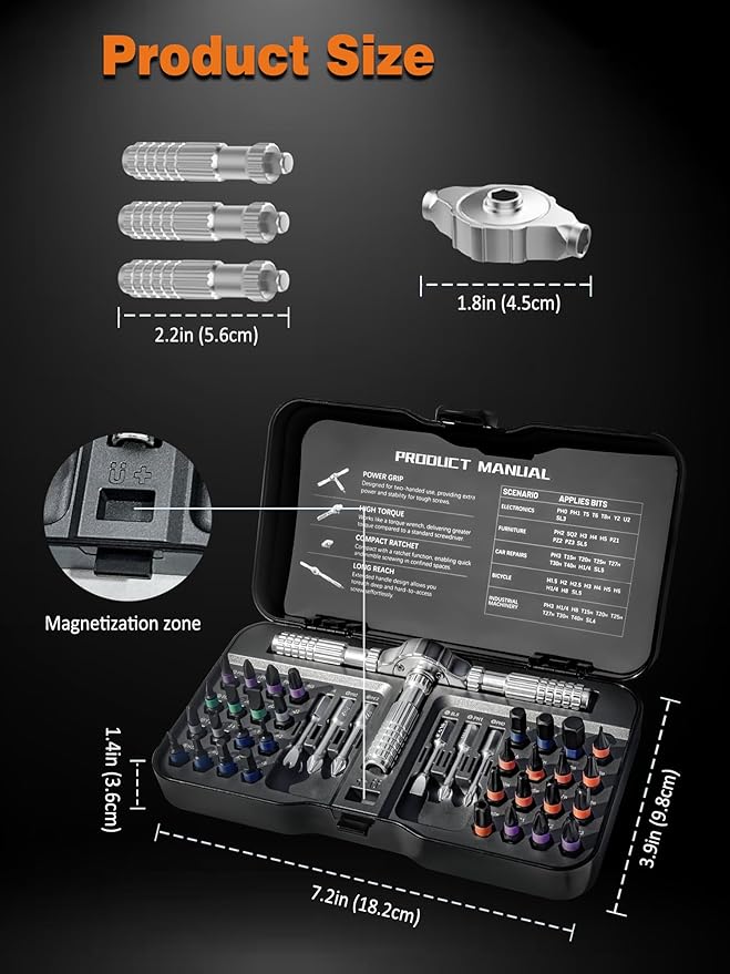 40 in 1 Magnetic Screwdriver Sets, DIY Multi Bits Ratchet Screwdriver Set with T Ratcheting Handle, Compact Flexible Shaft Repair Tool Kit for Electrical, Furniture Assembly