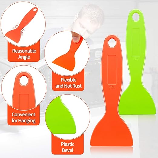 12 Pieces Plastic Spatula Putty Knife Air Bubble Remover Sticker Installation Tool Flexible Paint Scrapers for 3D Printing Resin Removal Vinyl Film Wrap Cleaner (Orange, Green)