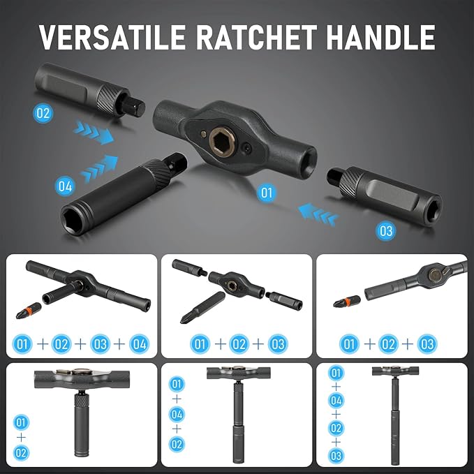 Ratchet Screwdriver Set, 74 in 1 Magnetic Screwdriver Set with Detachable Allen Wrench Ratchet T Handle, S2 Steel Bits, Portable Compact Repair Tool Kit for Furniture Computer Bicycle Eyeglass and DIY