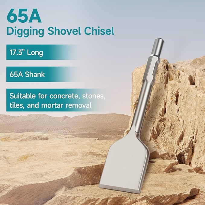 17.3 x 4.9 Inch Square Shovel Chisel - 65A Shank Steel Digging Shovel Chisel, Round Shank Spade Chisel, Ideal for Gardening, Landscaping, Concrete, Bricks, and Sand