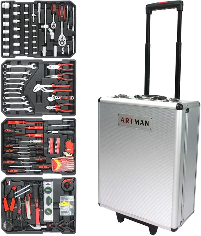 899PCS Tool Set, Complete Tool Box Set Hand Tool Set with Tool Box, Household Tool Kit with Rolling Tool Box, Mechanic Tool Set Rolling Tool Set for Home/Auto Repair Tool Set - Silver