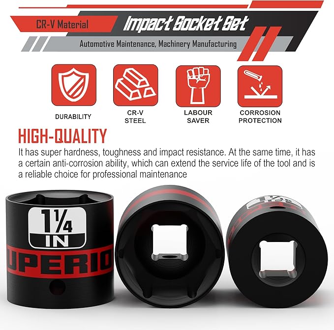 14 Piece 1/2" Drive Impact Socket Set, 3/8??to 1-1/4??Shallow Socket, SAE, 6 Point, CR-V, Automotive Maintenance, Machinery Manufacturing