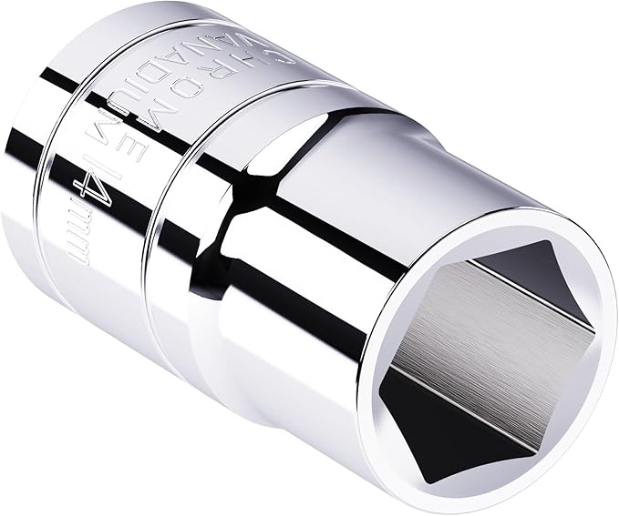 14mm(9/16") Shallow Socket, 1/2 Inch Drive, 6-Point, Metric, Heat Treated CR-V Steel Short Sockets, Full Polishing, 1.5 Inch Length