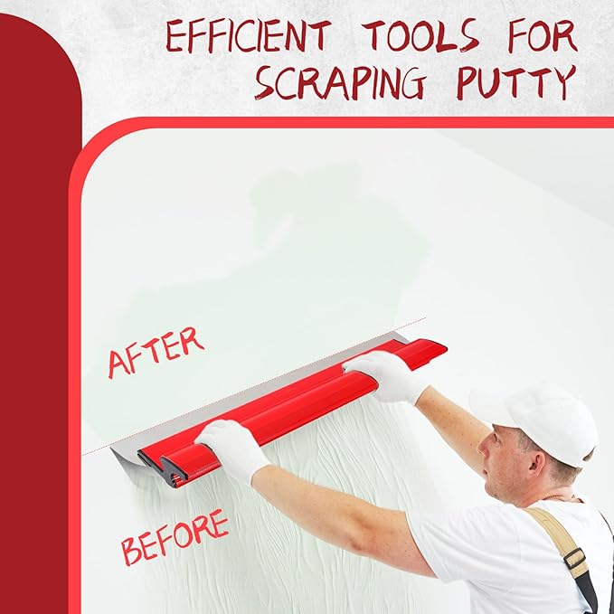 24 Inch/60 CM Drywall Skimming Blade, Stainless Steel Drywall Smooth Finish Tool for Large Working Area Wall Decoration, Replaceable 0.5 mm Stainless Steel Blade, Ergonomically Designed Grip