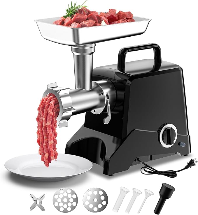 Commercial Meat Grinder Mincer, Heavy Duty Sausage Stuffer, Peak Power 3150W with S.S. Blade, Multi-Size Grinding Glates and Sausage Tube, Reversal Fuction, for Catering, ETL Certified