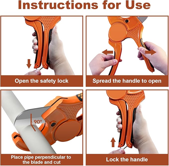 Kerry Hose Pipe Cutter, Up to 1-3/8" Ratcheting Heavy-Duty PEX POLY PE Plastic Hoses and Plumbing Tube Cutting Tool, Sharp Stainless Steel Blades, Thicken Aluminum Body Extended Handle