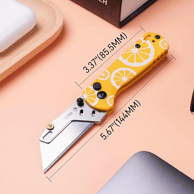 CJRB Boxer Pocket Folding Utility Knife, EDC Knife with 10PCS Total Blades, Small Pocket Knife with G10 Handle for Men Women(J1967 Lemon Yellow)