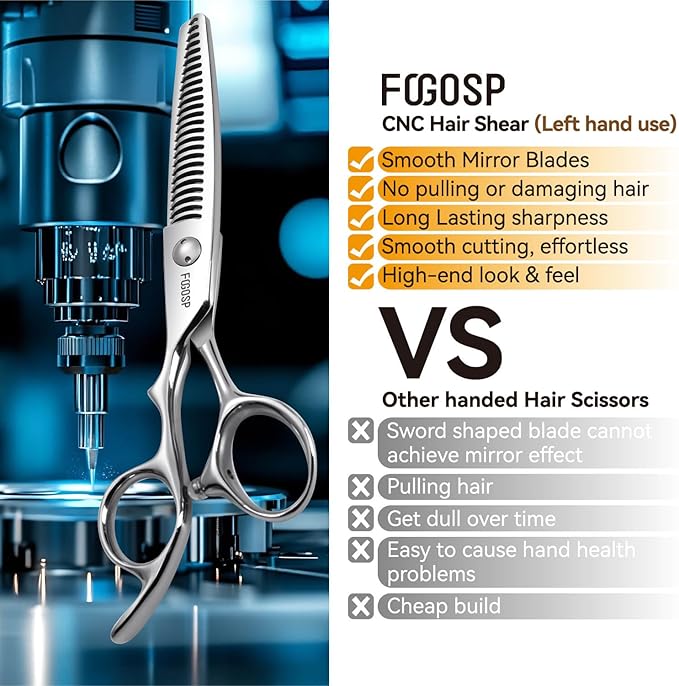 Left Handed Hair Thinning Scissors 6??Professional Barber Scissor Japan VG10 CNC Ultra-Precise Cuts, Razor Sharp Blades 25 Teeth Thinner Hair Shears for Women & Men 20% Thinning Rate