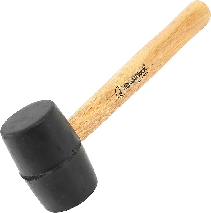 GreatNeck RM8 Rubber Mallet, 8 Oz. Rubber Hammer, Mallet with Hardwood Handle, Surface-Safe for Woodworking, Automotive, and Tile Projects