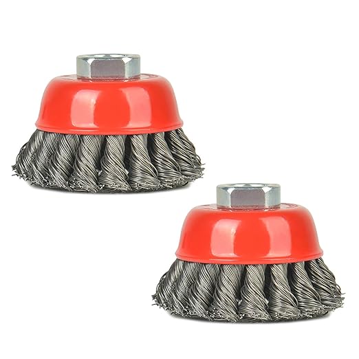 Aain 3 inch Wire Wheel Brush Cup Brush,2 Pack Twisted Knotted Cup Brush for Grinders,5/8"-11 Threaded Arbor for Angle Grinder,Max RPM 12,500,0.020in Carbon Steel for Rust Removal,Abrasives