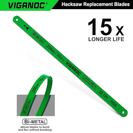 10" Hacksaw Replacement Blades Set, Bi-Metal High Speed Steel Hack Saw Blade Sets - 18T - 24T - 32T HSS Saw Blades, 10 Pack