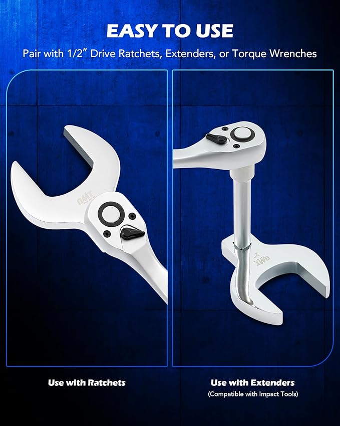 Orion Motor Tech 14 Piece Jumbo Crowfoot Wrench Set, SAE Crows Foot Wrench Set for 1-1/16" to 2" Flare Nuts for 1/2" Drive Rachets Extenders, Cr-V Steel Crowfoot Wrenches with Phosphating & Carry Case