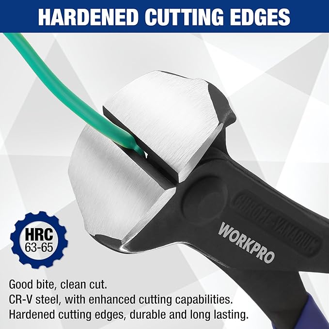 WORKPRO 8 Inch Nail Puller, End Cutting Pliers - Black Finish Chrome Vanadium Steel, High Leverage End Cutting Nipper, Carpenters Pincers, End Snips for Pulling Nails or Cutting Wires