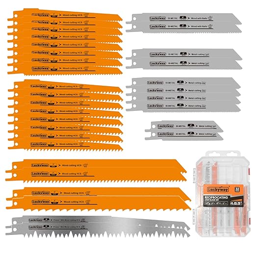 Luckyway Reciprocating Saw Blades Set, Sawzall Blades Set, Metal/Woodcutting Saw Blades, Pruner Saw Blades with Tough Storage Case 32-Piece