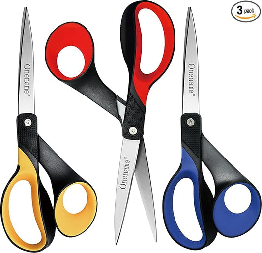 OneName Left Handed Scissors,Left Handed Scissors All Purpose,Stainless Steel Sharp Blade Soft Comfort-Grip Handles Lefty Scissor for School,Office,Home,Crafting Cutting Paper 8 Inch 3 Pack
