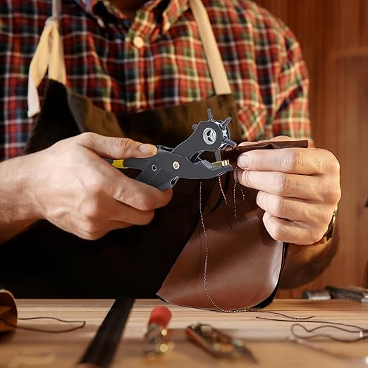 Deli 10" Leather Hole Punch Tool ??Heavy Duty Rotary Belt Hole Puncher & Leather Punch Tool for Belts, Straps, Watch Bands, Dog Collars, Shoes, DIY Crafts