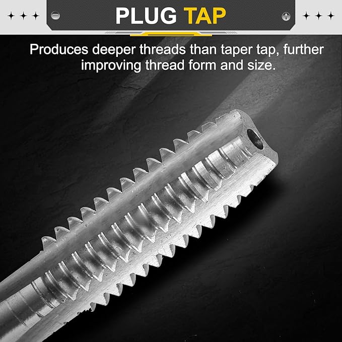uxcell Hand Plug Tap M8 x 1.5 H2 Metric Thread Plug Style Taps Straight Flute Screw Tapping Threading Tool High Speed Steel HSS6542