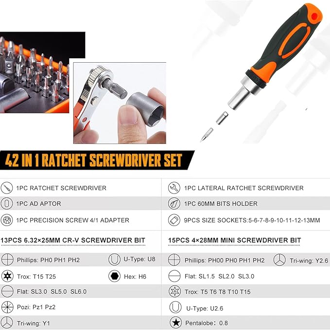 Ratcheting Screwdriver Set Screwdriver 42 in 1 Ratchet Wrench Set, With Rotatable Ratchet Handles 竊?Storage Case, Household Repair Tool Kits for Bike