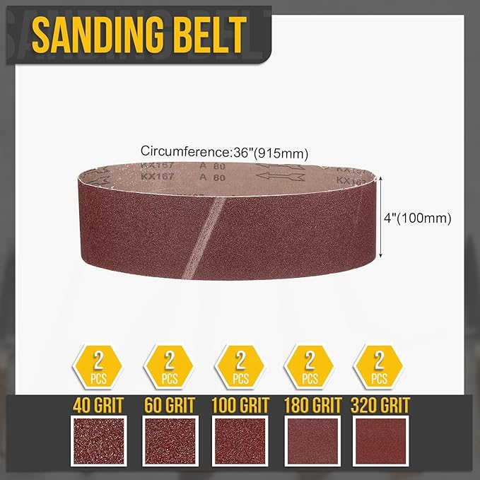 4 x 36 Inch Sanding Belt, 10 Pcs 40/60/100/180/320 Grit Knife Sharpener Belts Work Sharpening for Belt Sander Knife Carving Tool Metal Working