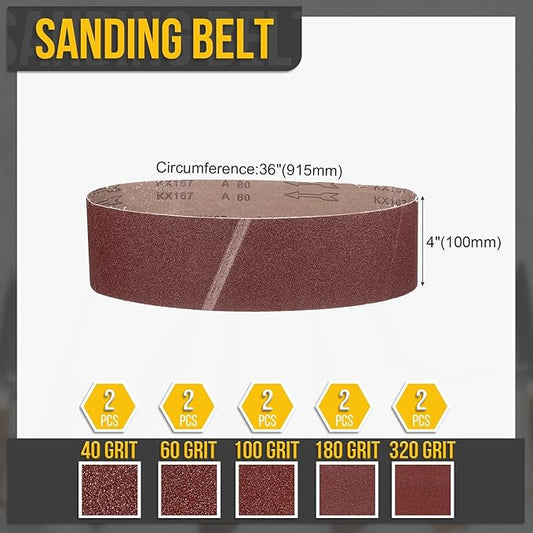 4 x 36 Inch Sanding Belt, 10 Pcs 40/60/100/180/320 Grit Knife Sharpener Belts Work Sharpening for Belt Sander Knife Carving Tool Metal Working