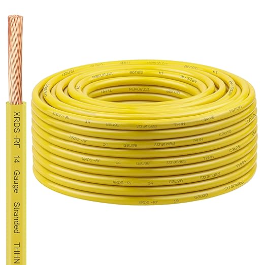 XRDS -RF 14 AWG Stranded THHN Wire ??Yellow, 100FT ??Oxygen-Free Copper Electrical Wire with Nylon Jacket ??Building Wire for Conduit, Industrial, Commercial, and Residential Use