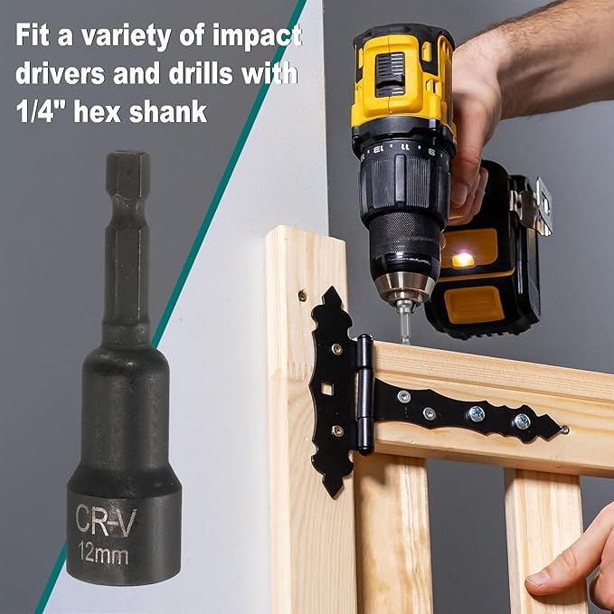 uxcell 2Pcs 1/4" Hex Shank 12mm Magnetic Hex Socket 65mm Length, CR-V Steel Quick-Release Impact Driver Socket Wrench Screw for Impact Drill Power Nut Setter