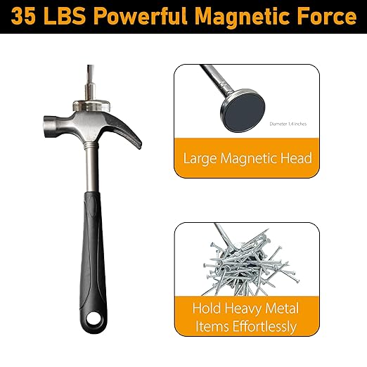 Telescoping Magnetic Sweeper Pickup Tool, 40” Extendable Magnet Stick with 35 LB Pull Capacity, Strong Handheld Magnet Pick up Tool for Retrieving Nails, Screws and Metal Objects, Orange