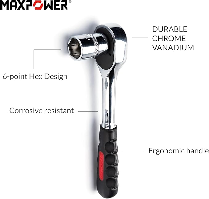 MAXPOWER 11-Piece 1/4-inch Ratcheting Socket Wrench Metric Set 5mm ??14mmQuick Release Reversible Ratchet Handle and Swappable with Hanging Rack