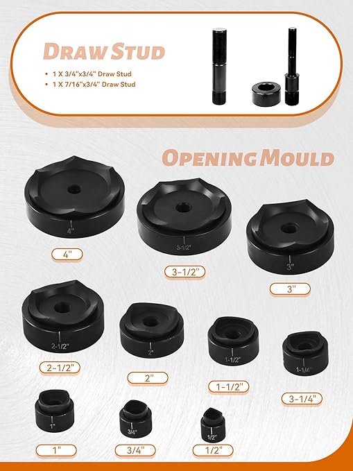 AMZCNC 15 Ton 1/2 Inch to 4 Inch Hydraulic Punch Driver Kit Manual Hole Knockout Puncher Tool w/ 10 Dies (15T(1/2"~4"))